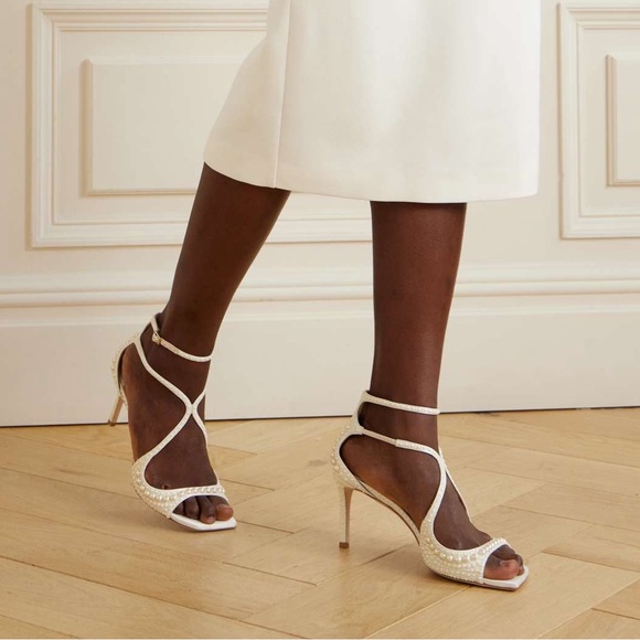 New JIMMY CHOO Azia 75 faux pearl-embellished satin sandals $2,595 - Picture 2 of 13